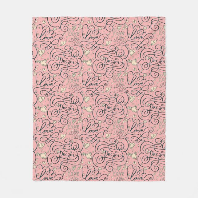 Couverture Polaire Motif romantique avec des coeurs et des oiseaux (Devant)