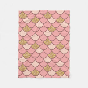 Couverture Polaire motif rose à échelle de poisson d'or avec effet pa