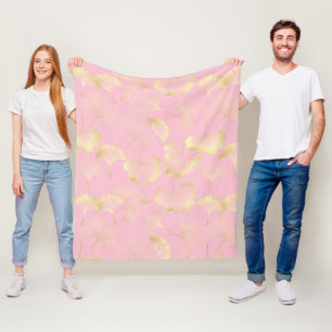 Couverture Polaire Motif rose art en ligne dorée Ginkgo japonais