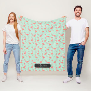 Couverture Polaire Motif rose de Flamant rose avec le prénom