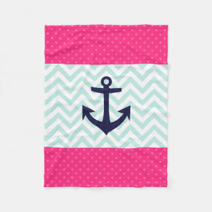Couverture Polaire Motif rose nautique d'Ancre de Chevron de menthe