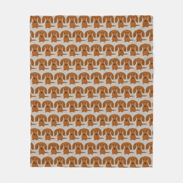 Couverture Polaire Motif rouge aux cheveux longs de teckel (Devant)