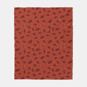 Couverture Polaire Motif rouge de feuille sur l'orange