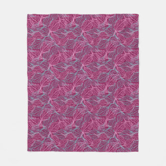 Couverture Polaire Motif rouge de feuilles stylisées rose et turquois