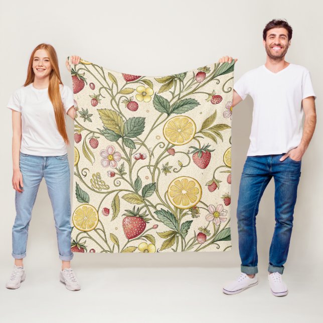 Couverture Polaire Motif rustique de fraise et d'agrumes Terreux (3) (En situation)