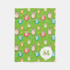 Couverture Polaire Motif sage mignon de hiboux de monogramme vert