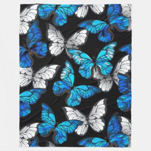 Couverture Polaire Motif sans couleur foncée avec papillons bleus Mor