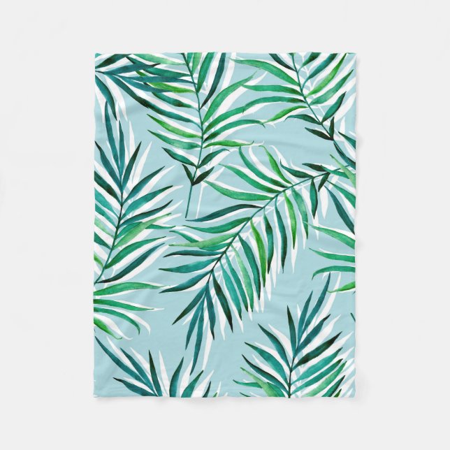 Couverture Polaire Motif sans couture avec branches de palmiers. Aqua (Devant)
