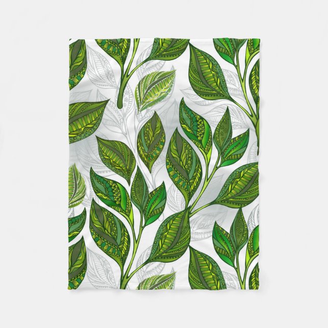 Couverture Polaire Motif sans couture avec Feuilles de thé vert (Devant)