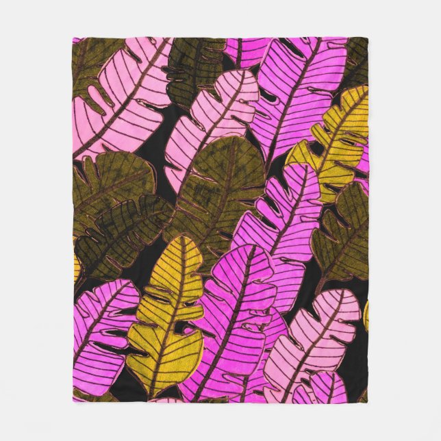 Couverture Polaire Motif sans couture avec feuilles tropicaux dessiné (Devant)