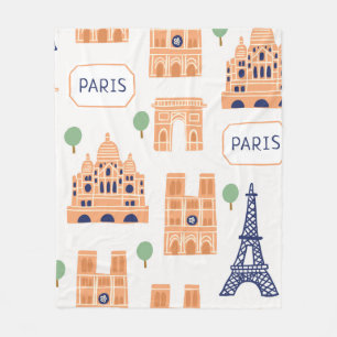 Couverture Polaire Motif sans couture avec les monuments parisiens