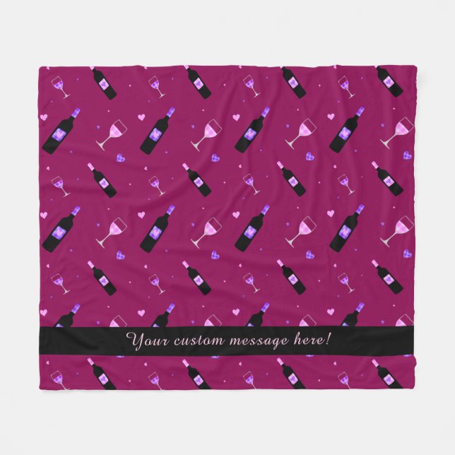 Couverture Polaire Motif sans couture de partie de vin et de coeurs (Devant (Horizontal))