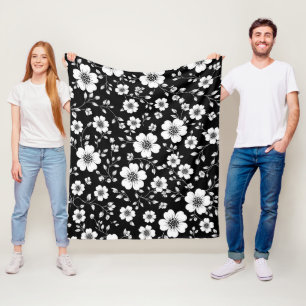 Couverture Polaire Motif sans couture floral vintage noir et blanc (1