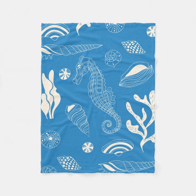 Couverture Polaire Motif sans joint avec coquillages (Devant)