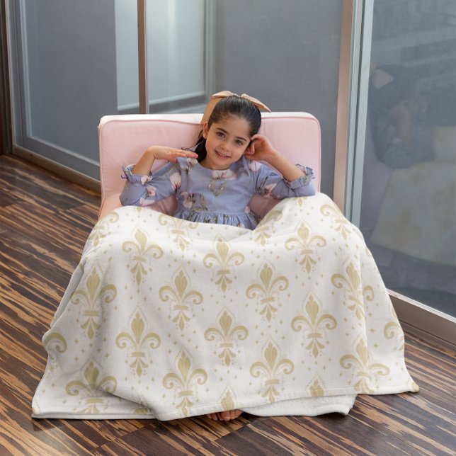 Couverture Polaire Motif sans soudure à fleur de lis or sur blanc (Créateur téléchargé)