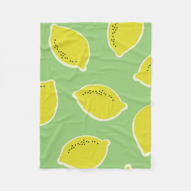 Couverture Polaire Motif sans soudure à la main avec citrons en jaune (Devant)
