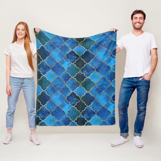 Couverture Polaire Motif Sapphire Gemstone & Gold Marocain Carrelage (En situation)