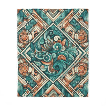Motif sarcelle et terracotta inspiré des Aztèques