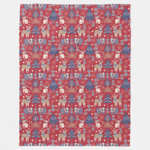 Couverture Polaire Motif scandinave nordique bronzage de rouge bleu