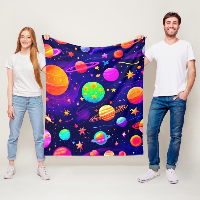 Couverture Polaire Motif spatial coloré (En situation)