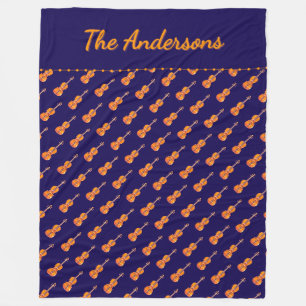 Couverture Polaire Motif Thème Musique Violons Navy Personnalisé