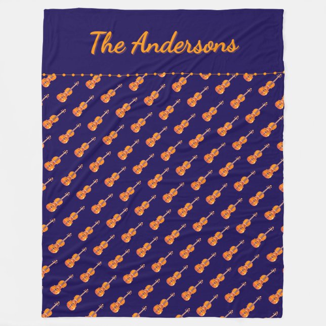 Couverture Polaire Motif Thème Musique Violons Navy Personnalisé (Devant)