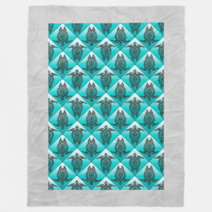 Couverture Polaire Motif Tortues de mer chamaniques - cyan