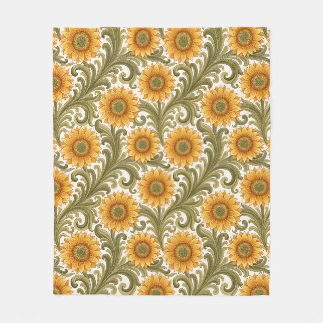 Couverture Polaire Motif Tournesol Rétro Vintage (Devant)
