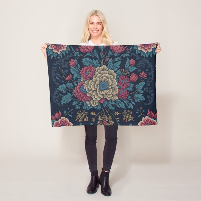 Couverture Polaire Motif traditionnel mexicain de broderie (En situation)