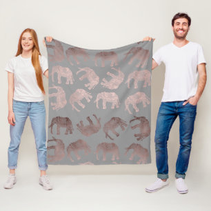 Couverture Polaire motif tribal d'éléphant d'or rose clair élégan