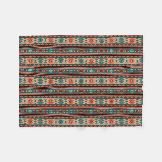 Couverture Polaire Motif Tribal Sud-Ouest Turquoise Terracotta (Devant (Horizontal))