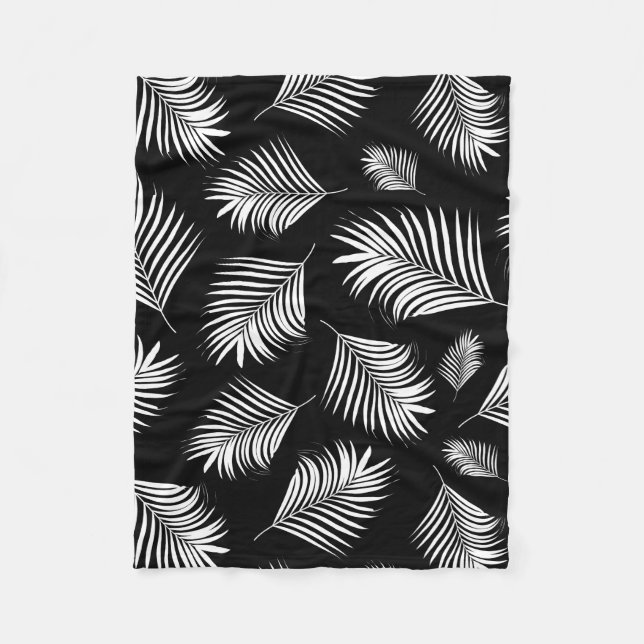 Couverture Polaire Motif tropical blanc noir en feuille de palmier (Devant)