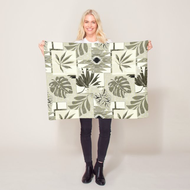 Couverture Polaire Motif tropicale monochrome. (En situation)