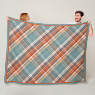 Couverture Polaire Motif Turquoise moderne bleu foncé orange blanc pl