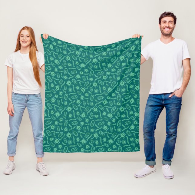 Couverture Polaire Motif vert de microbes (En situation)