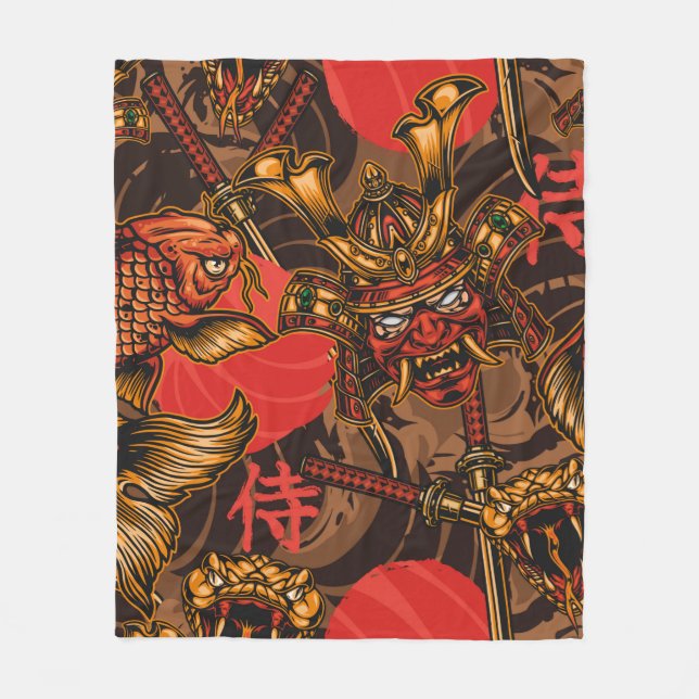 Couverture Polaire Motif vintage de style japonais avec samur (Devant)