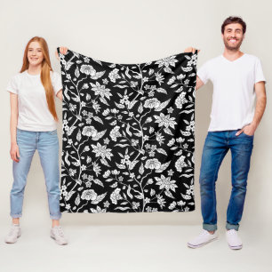 Couverture Polaire Motif Vintage tendance inspiré noir floral
