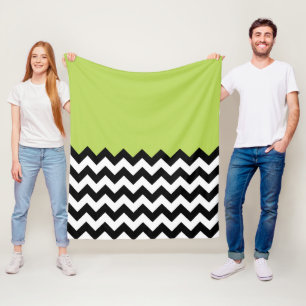 Couverture Polaire Motif Zigzag noir et blanc, Chevron, Vert