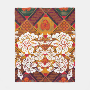 Couverture Polaire motifs batiks indonésiens avec plante très distinc