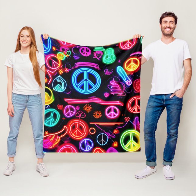 Couverture Polaire Motifs de symbole de paix au néon (En situation)