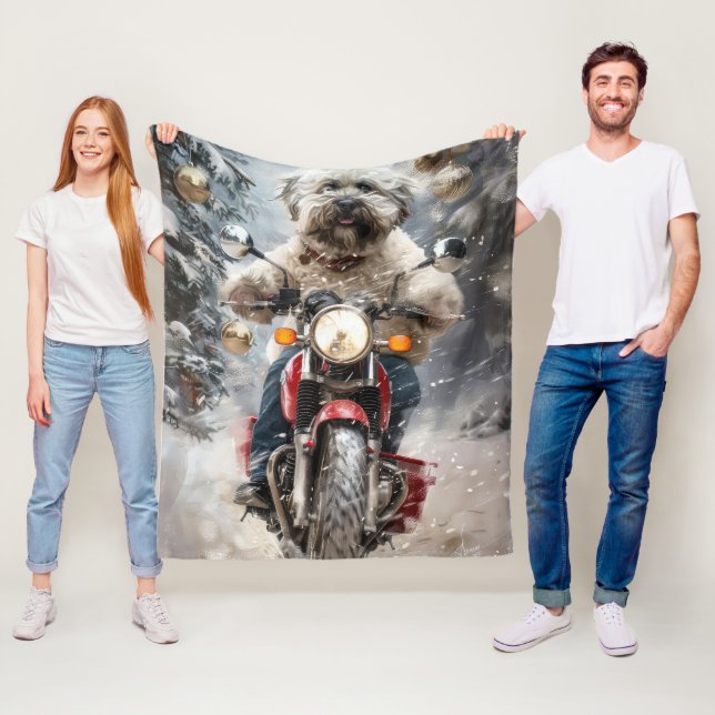 Couverture Polaire Moto à chiens Havanais Noël (En situation)