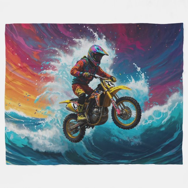 Couverture Polaire Motocross Rider Racing the Waves (Devant (Horizontal))