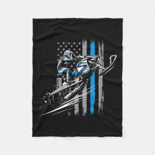 Couverture Polaire Motoneige États-Unis Drapeau Sports d'hiver Motone