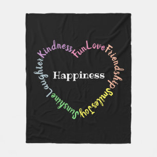 Couverture Polaire Mots heureux Pastel Typographie Coeur Noir