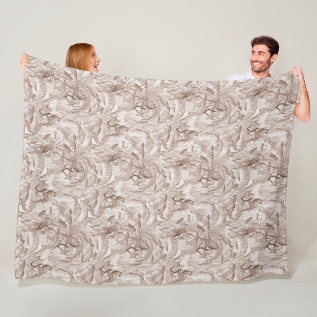 Couverture Polaire Mousse au Moka Oiseaux Tropicaux et Feuilles de Pa (En situation)