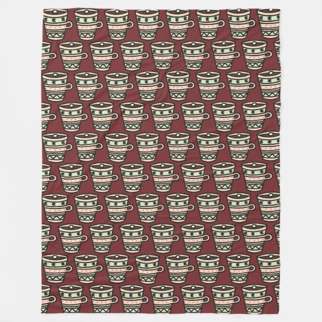 Couverture Polaire Mugs de cacao avec Marshmallow Motif Bourgogne (Devant)