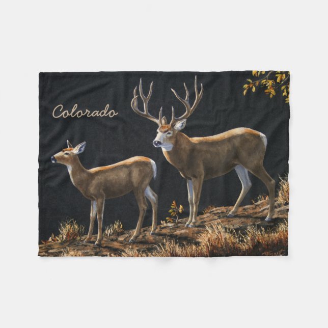 Couverture Polaire Mule Deer Buck & Doe (Devant (Horizontal))