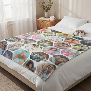 Couverture Polaire Multi Photo Collage Simple Moderne Hexagon Motif