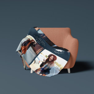 Couverture Polaire Multi photo moderne marine bleu script graduation