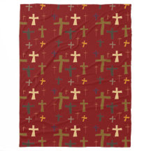 Multicolored Christian Crosses Art on Red